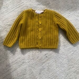 Bonpoint Mustard Ribbed Knit Cardigan 12 months